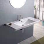 CeraStyle 068400-U Rectangular White Ceramic Wall Mounted or Drop In Bathroom Sink